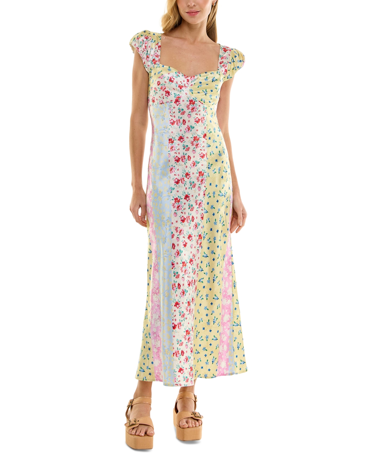 Juniors' Multi-Print Midi Dress - Yellow Multi