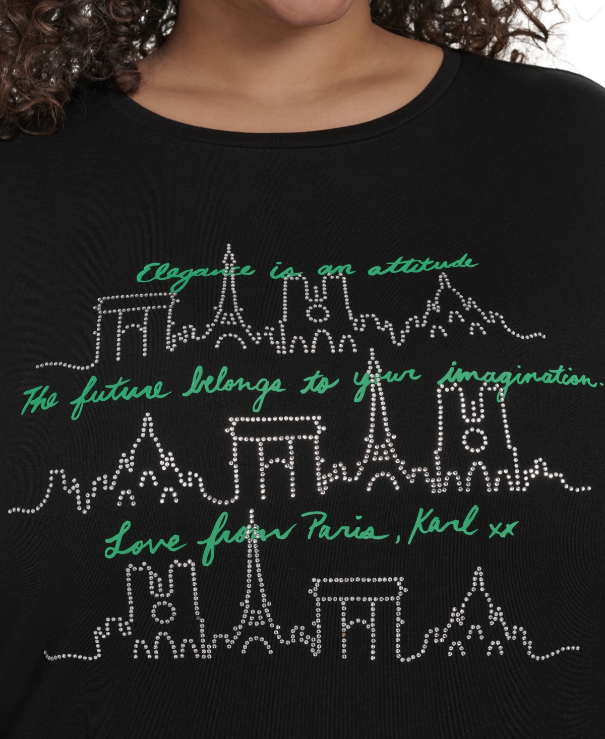 Shop Karl Lagerfeld Plus Size Paris City Skyline Graphic T-shirt In Black Flore Green