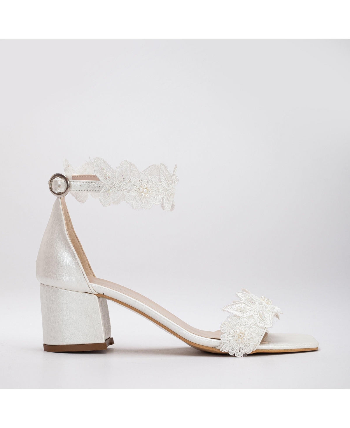 Dana Lace Bridal Low Heel Sandals - Ivory
