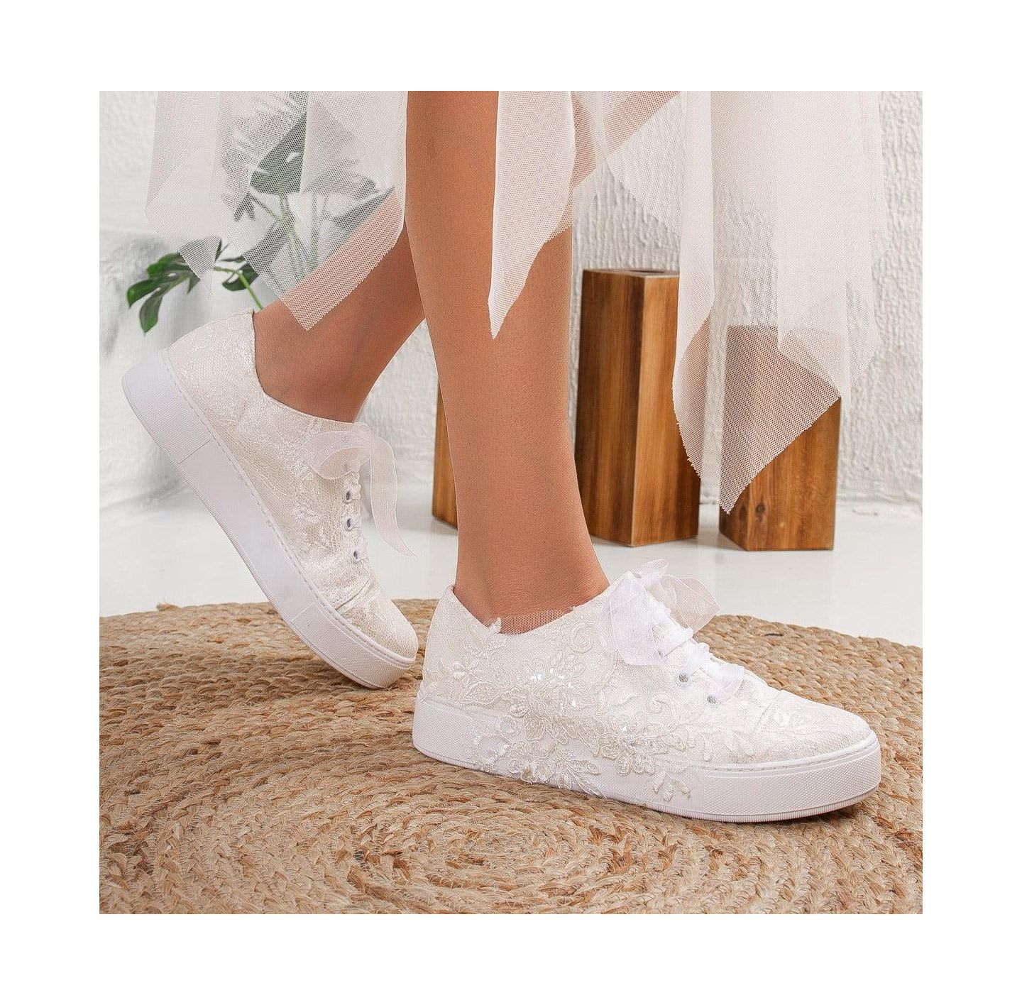 Женские кроссовки Forever & Always Shoes Elise Lace Bridal, цвет: Слоновая кость — фото 3