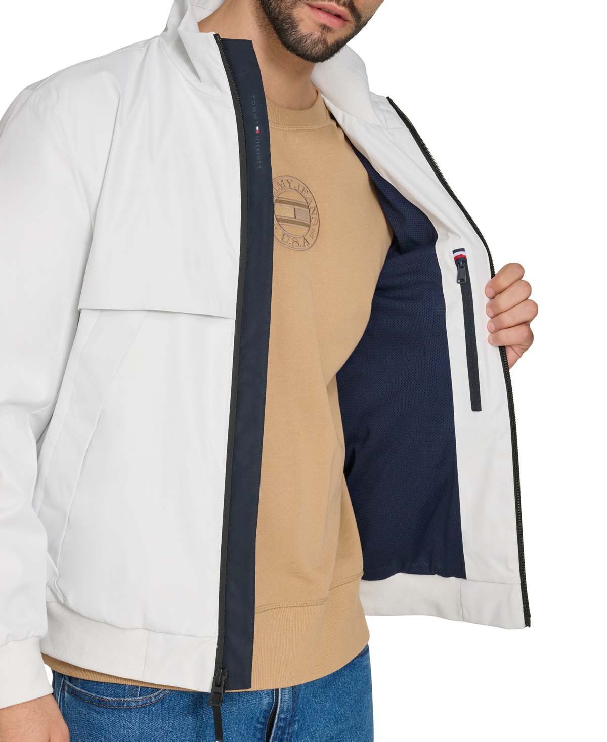 Shop Tommy Hilfiger Men's Tech Bomber Jacket In White