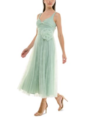 Women's Flocked Dot Rosette-Trim Midi Dress