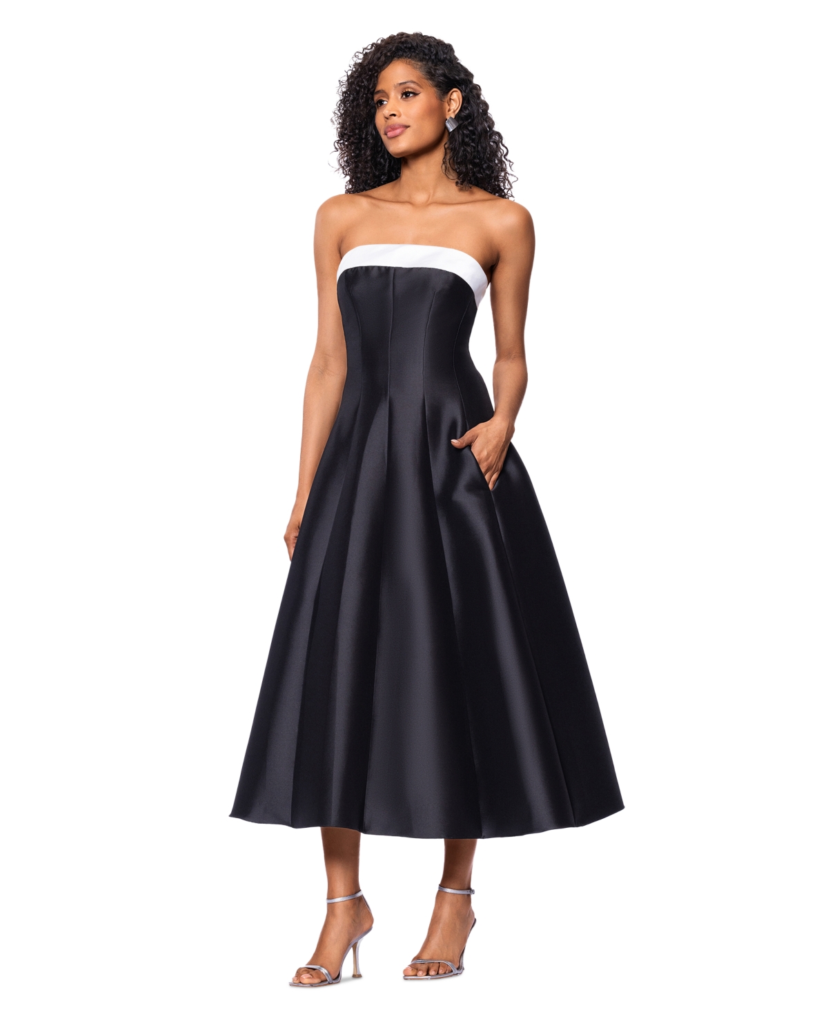 Shop Betsy & Adam Women's Strapless Satin Mikado Party Dress In Black,white