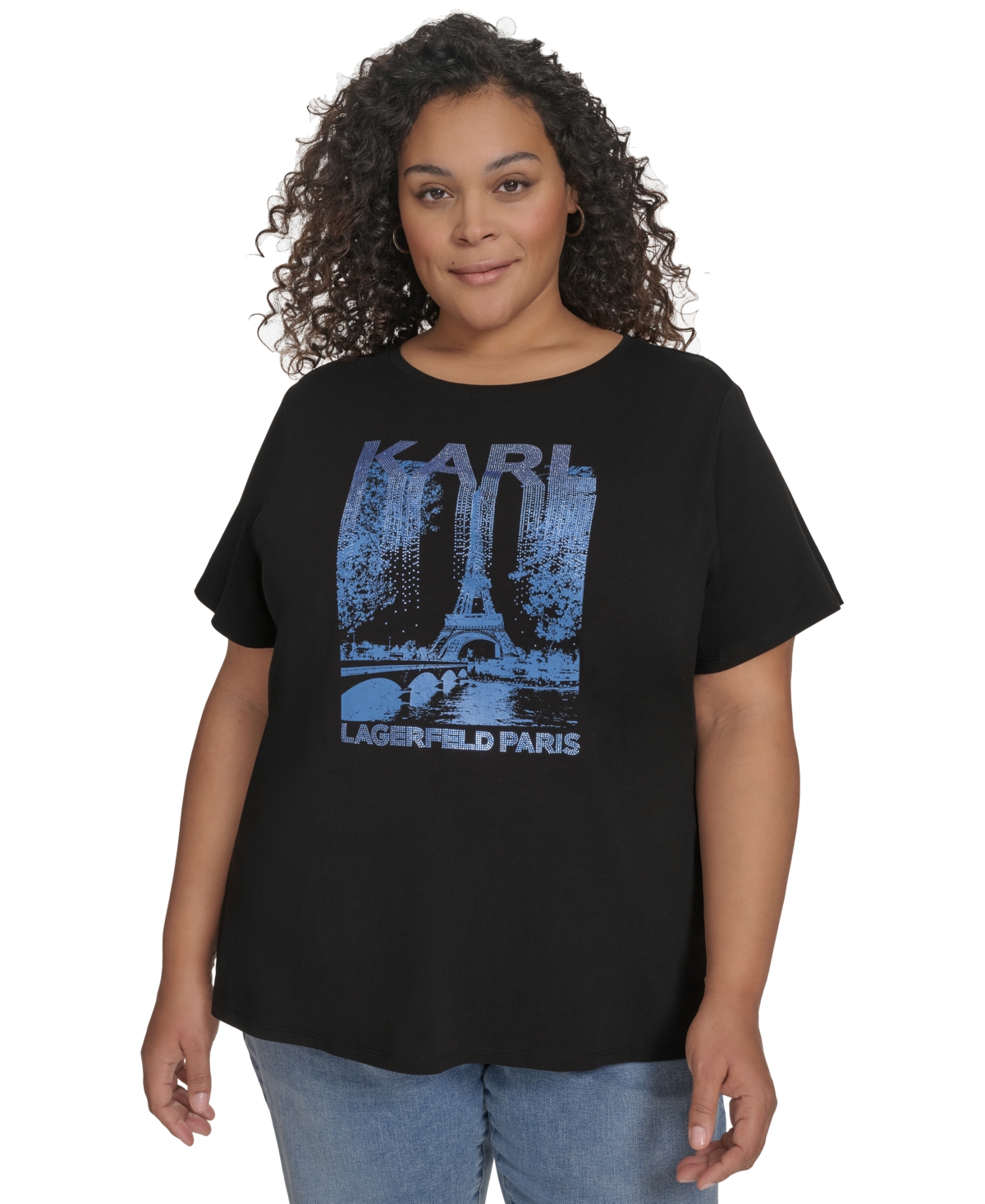 KARL LAGERFELD PLUS SIZE EMBELLISHED EIFFEL TOWER TEE, EXCLUSIVELY AT MACY'S 