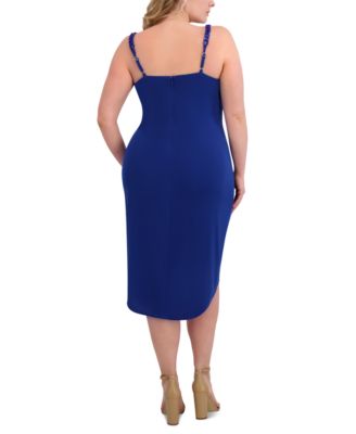 Plus Size Side-Ruched Chain-Strap Cowlneck Dress