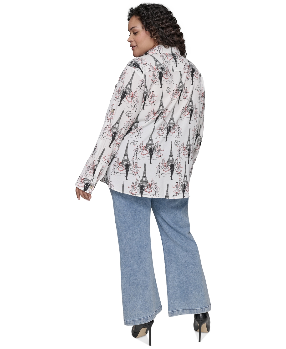 Shop Karl Lagerfeld Plus Size Whimsical Paris-print Shirt, Exclusively At Macy's In Soft White