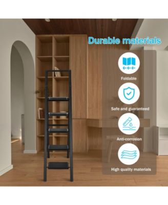 5 Aluminum Step Ladder, 5 Step Stool Folding Step Stool with Handrails, Sturdy Step Stool for Adult, Gorilla Ladders 500LBS Capacity Sturdy& Portable Ladder for Home Kitchen Library Office