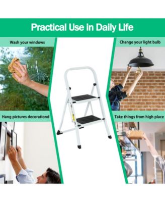 2 Step Ladder Folding Step Stool , Lightweight Step Stools for Adults with Anti-Slip Pedal, Portable Steel Handrails Step Ladder Withstanding 330 lbs