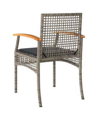 3 Piece Bistro Set with Cushions Gray Poly Rattan Acacia Wood