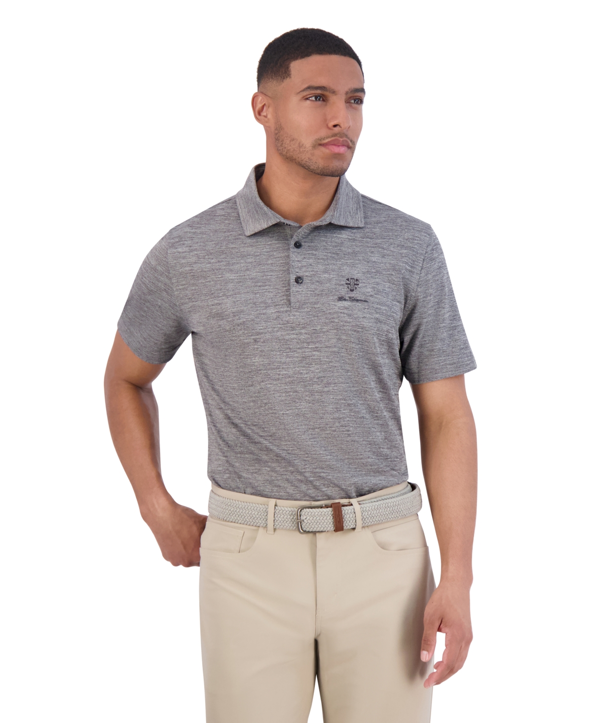 Men's Golf Yarn Dye Marled Sports Fit Polo Shirt - Charcoal