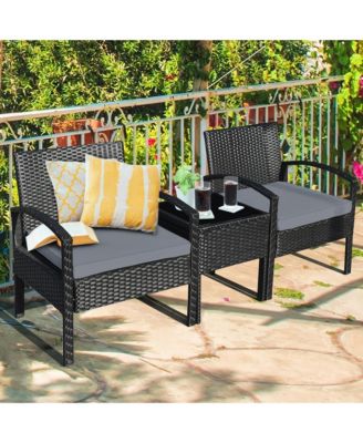 3 Piece Outdoor Patio Rattan Conversation Furniture Set Yard w/ Cushions & Coffee Table