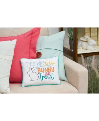 Easter "This Way to The Bunny Trail" Embroidered Spring Themed Small/Petite Accent Pillow, 9" x 12"