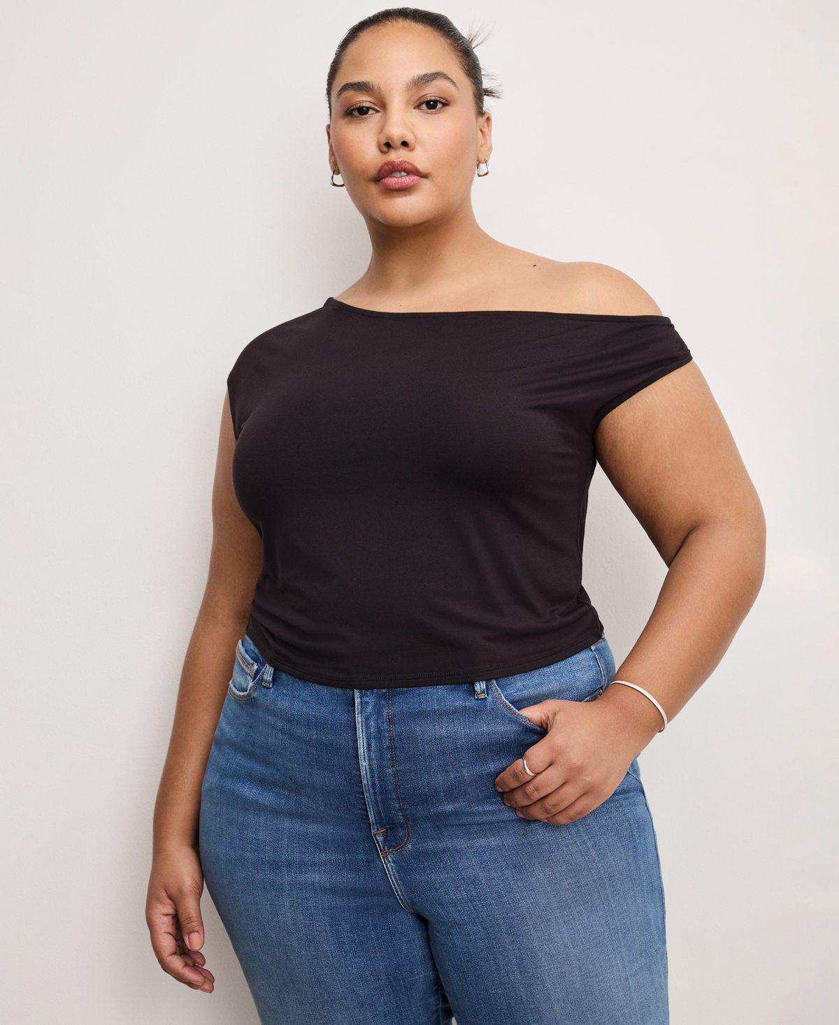 GOOD AMERICAN STRETCH JERSEY ASYMMETRIC TOP, REGULAR & PLUS SIZES 