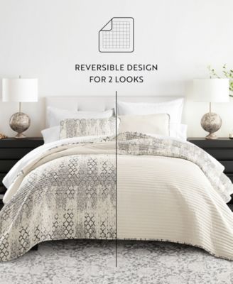 Distressed Aztec Reversible 3-Pc. Lightweight Quilt Set, King/California King