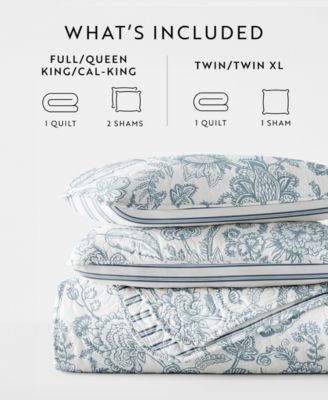 Jacobean and Stripe Reversible 2-Pc. Lightweight Quilt Set, Twin/Twin XL