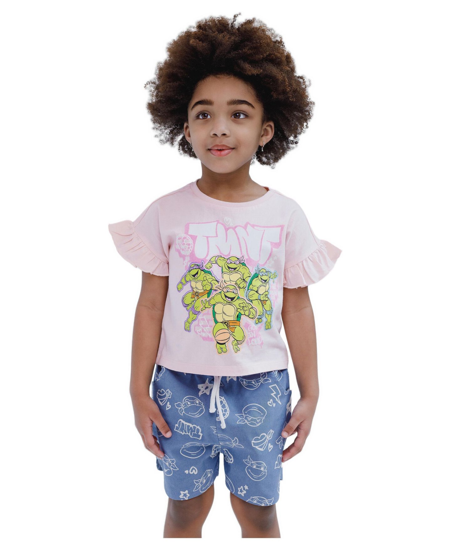 Детский комплект Teenage Mutant Ninja Turtles Little Girls T-Shirt and Chambray Shorts Set, цвет: Розовый синий — фото 2