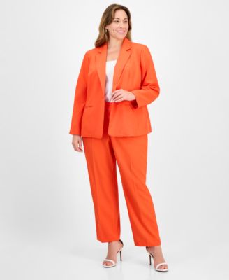 Plus Size Crepe One-Button Straight-Leg Pantsuit Set