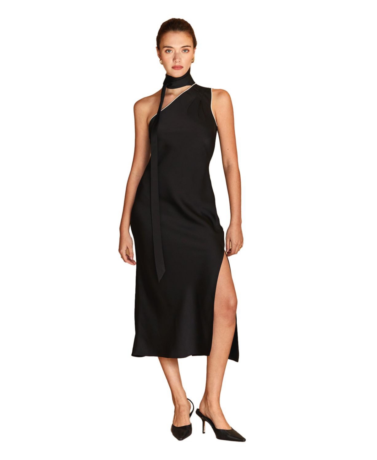 Women's Bonnie One Shoulder Scarf Dress - Black