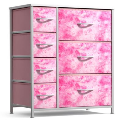 Dresser with 7 Drawers - Storage Chest Organizer with Steel Frame, Wood Top, Handles, Fabric Bins