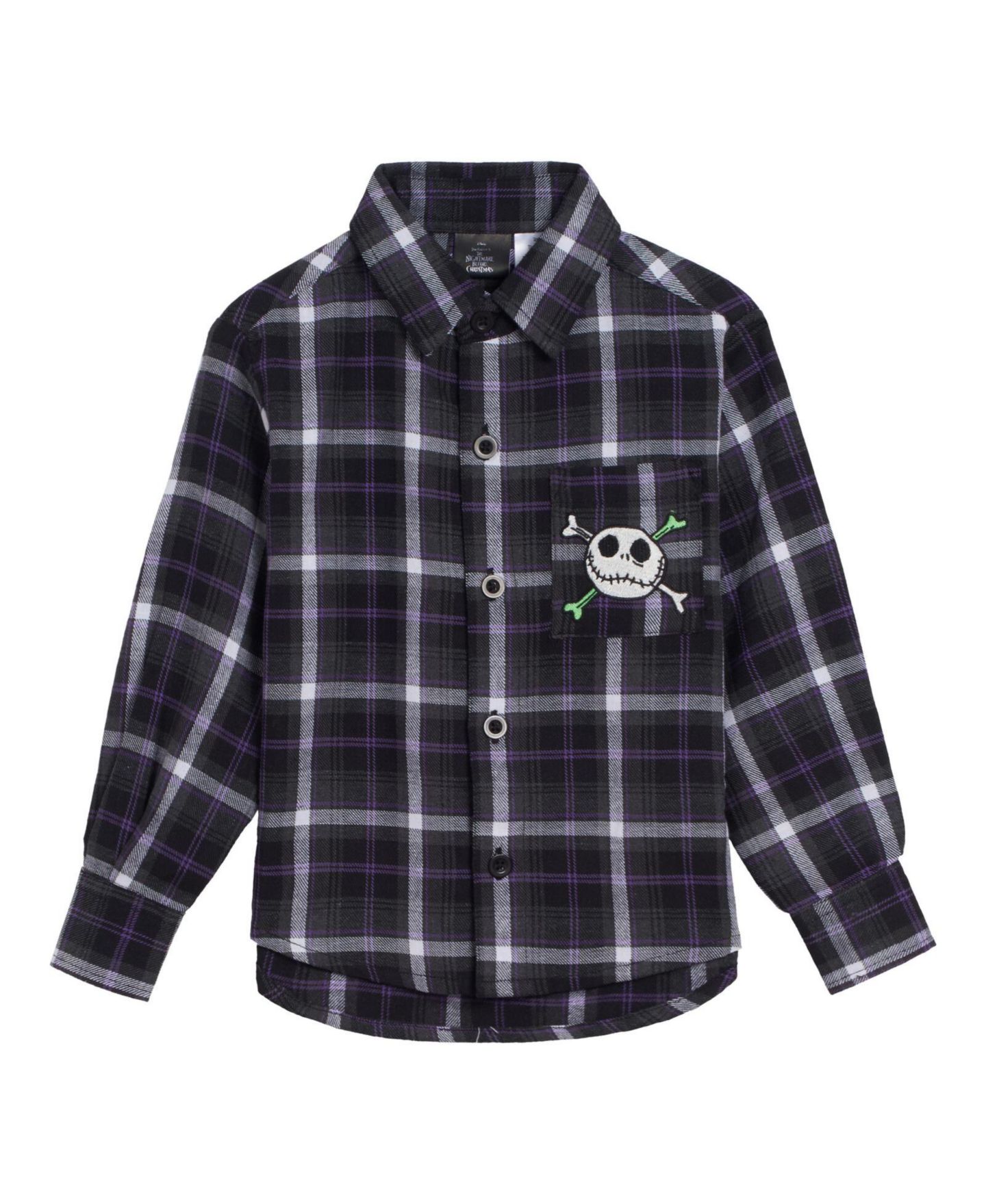 Рубашка Nightmare Before Christmas Disney Flannel Button Down Dress Shirt для мальчиков, цвет: Чёрный / Зелёный — фото 1