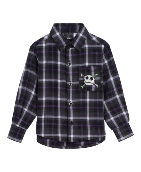 Рубашка Nightmare Before Christmas Disney Flannel Button Down Dress Shirt для мальчиков, цвет: Чёрный / Зелёный