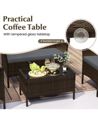 4 PCS Outdoor Wicker Furniture Set  Patio Rattan Conversation Set w/ Chair & Loveseat