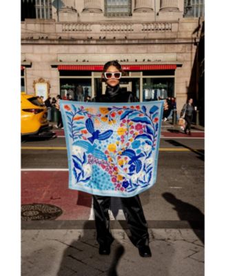 Double Sided Wool Silk Scarf Of Blue Bird