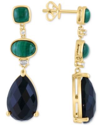 EFFY Collection - Onyx, Malachite, & Diamond (1/20 ct. t.w.) Triple Drop Earrings in 14k Gold