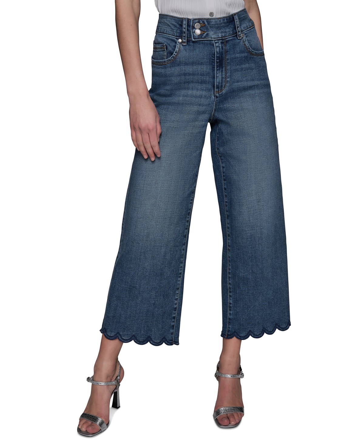 Женские KARL LAGERFELD PARIS Petite Scalloped Button Mid-Rise Jeans — фото 2