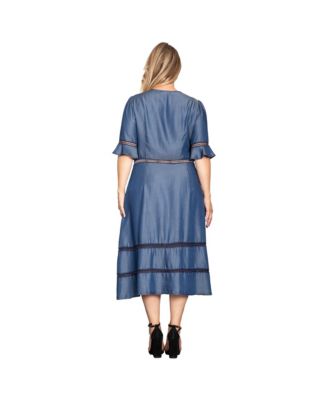 Plus Size Tencel Denim Button Front Midi Dress