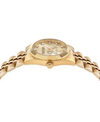 Women's Date Superlative Gold Ion Plated Stainless Steel Bracelet Watch 28mm