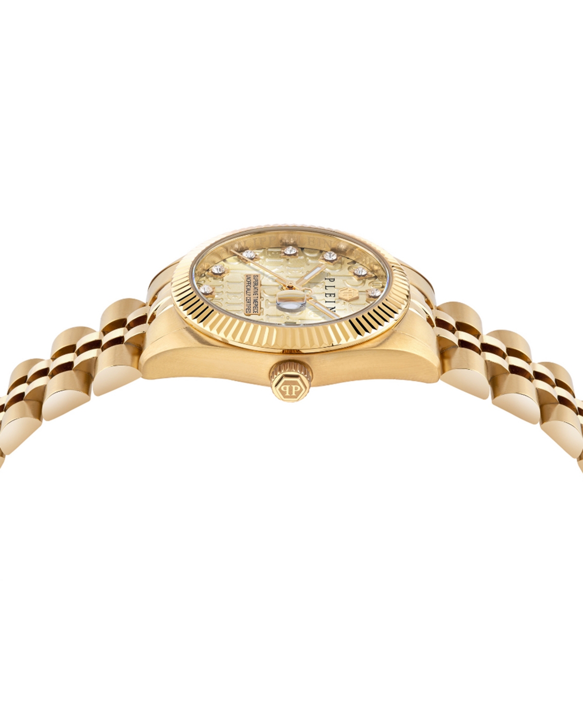 Philipp Plein Date Superlative Crystal Watch In Ip Yellow Gold