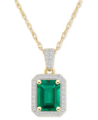 Macy's - Blue Topaz (2 ct. t.w.) & Lab Created White Sapphire (1/5 ct. t.w.) Rectangle Pendant Necklace in 10k Yellow Gold
