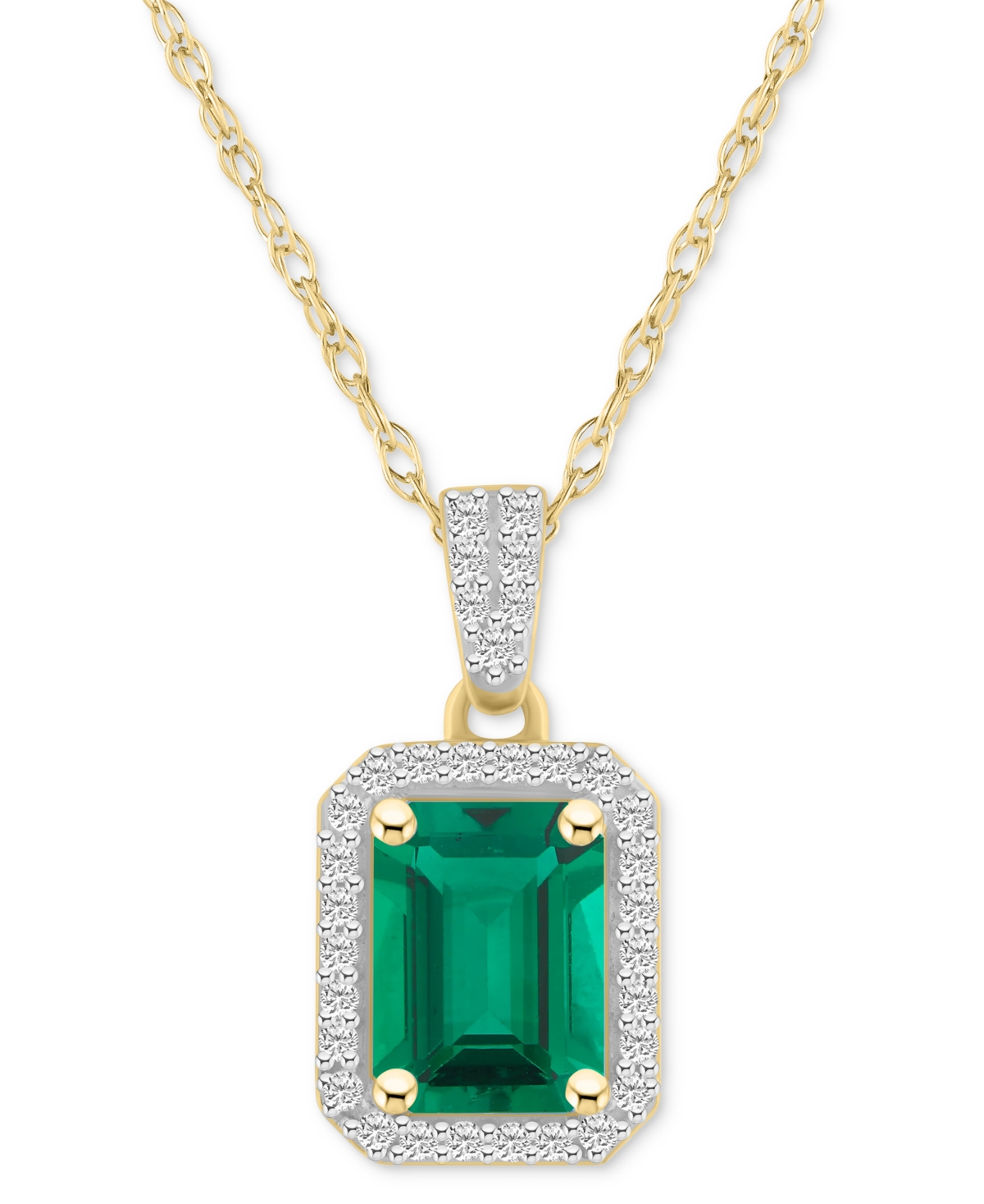 Macy's Blue Topaz (2 Ct. T.w.) & Lab Created White Sapphire (1/5 Ct. T.w.) Rectangle Pendant Necklace In 10 In Emerald,gold