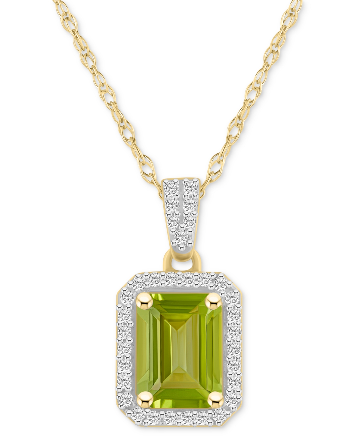 Macy's Blue Topaz (2 Ct. T.w.) & Lab Created White Sapphire (1/5 Ct. T.w.) Rectangle Pendant Necklace In 10 In Peridot,gold