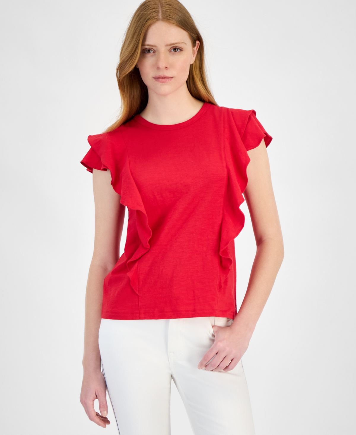 Tommy Hilfiger Women's Cotton Ruffled-Front T-Shirt
