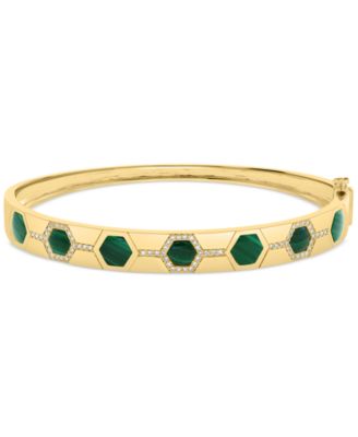 EFFY Collection - Malachite & Diamond (1/5 ct. t.w.) Bangle Bracelet in 14k Gold-Plated Sterling Silver