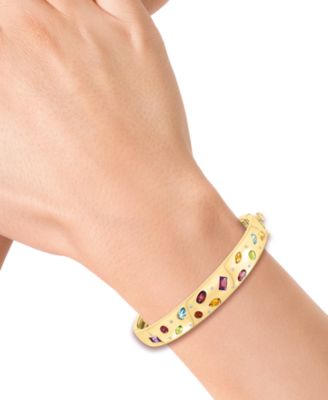 EFFY® Multi Gemstone (3-1/4 ct. t.w.) & Diamond (1/10 ct. t.w.) Scattered Bangle Bracelet in 14k Gold-Plated Sterling Silver