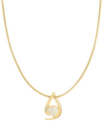 EFFY Collection - Ethiopian Opal (1-5/8) & Diamond (1/20 ct. t.w.) 18" Pendant Necklace in 14k Gold-Plated Sterling Silver