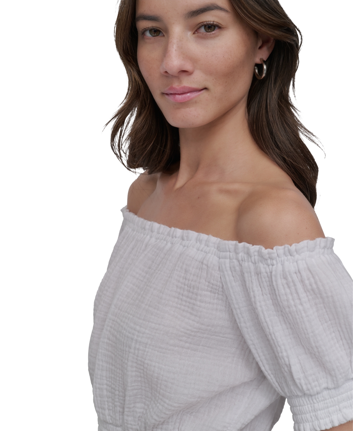DKNY JEANS WOMEN'S COTTON GAUZE OFF-THE-SHOULDER TOP 