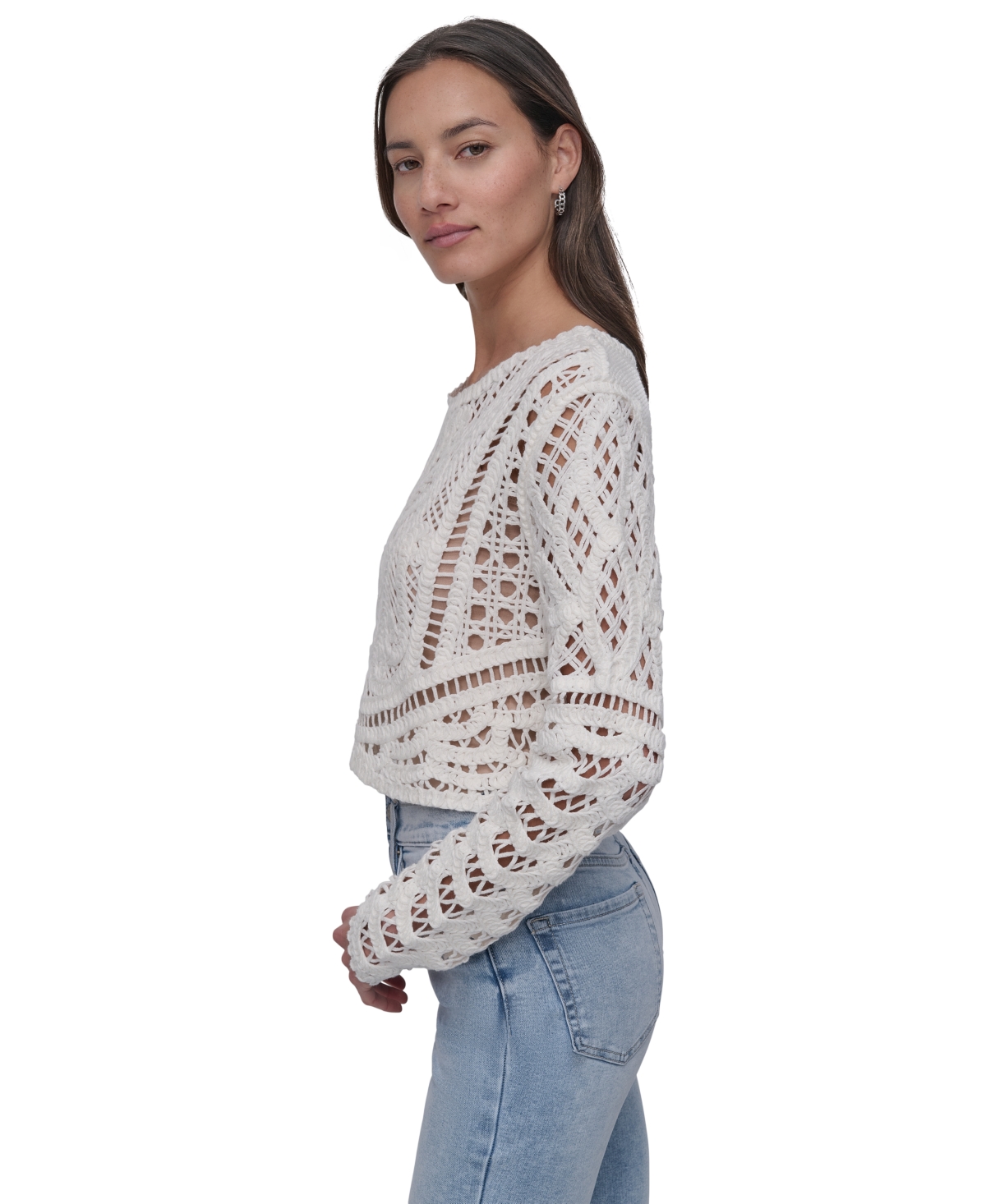 DKNY JEANS WOMEN'S COTTON CROCHET SWEATER 
