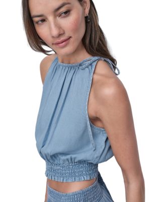 Women's Smocked-Waist Sleeveless Crop Top