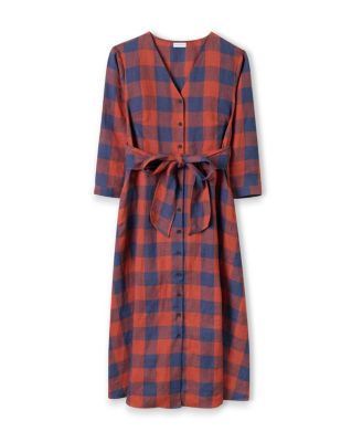 Women's Check Tie Front Midi Shirt Dress