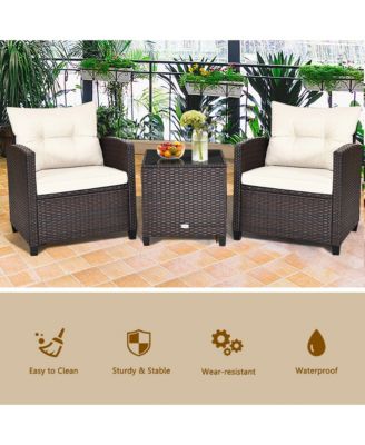 3PCS Patio Outdoor Rattan Conversation Set Garden Yard w/ Cushions Coffee Table