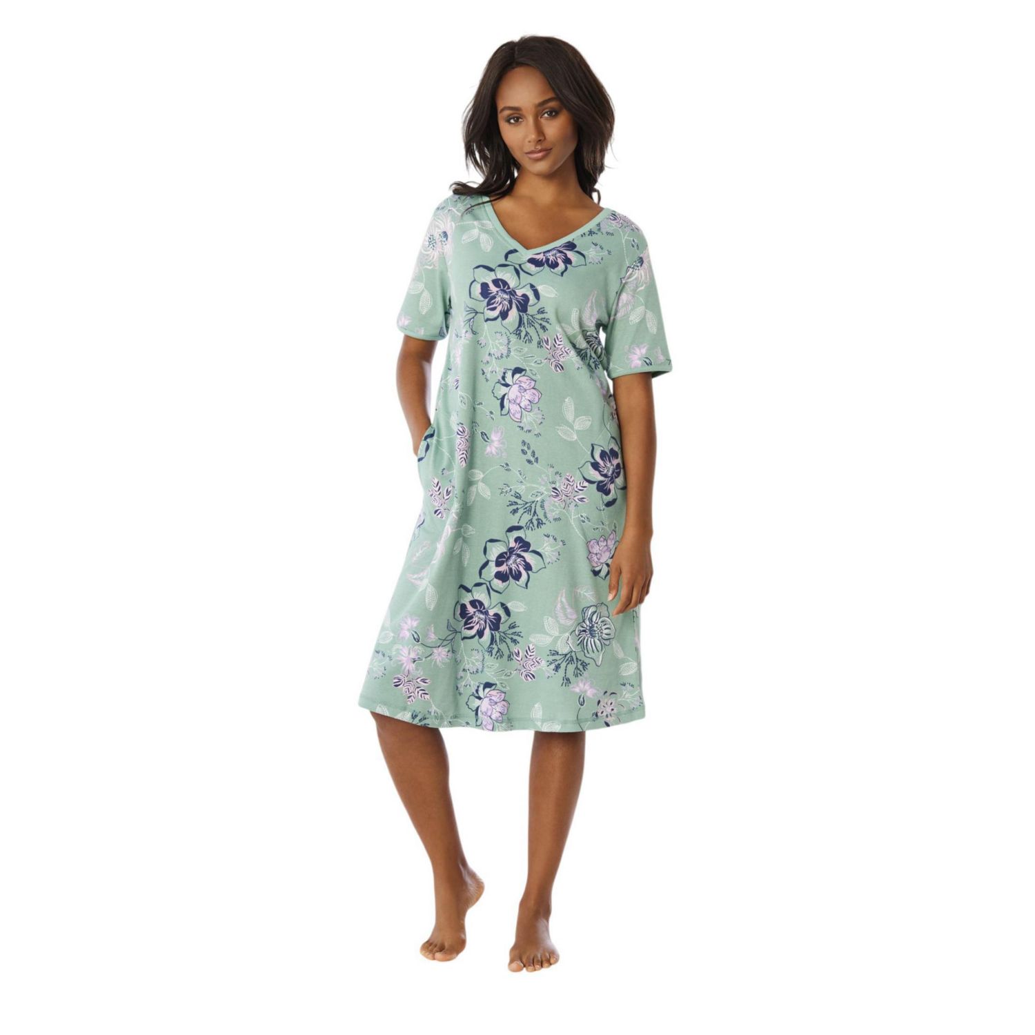 Women's Dreams and Co. V-Neck Short Sleeve Short T-Shirt Lounger