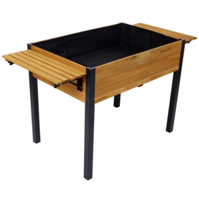 52.7inch x 23.6inch x 29.5inch Raised Garden Bed Metal Leg Wood Planter Box with Folding Storage Shelf