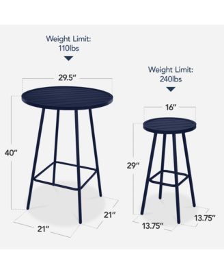 3-Piece Steel Patio Bar Height Round Bistro Set w/ Backless Stools, Slatted Design