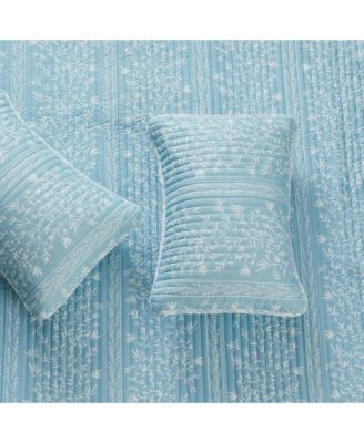 Floral Striped Microfiber Quilt Set With Shams