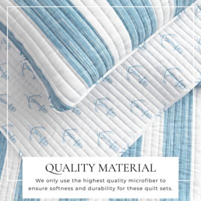 Stripes & Anchors Microfiber Quilt Set With Shams
