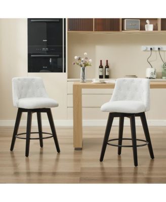  Set of 2  Linen Upholstered, Tufted Back  25" Swivel   Counter Height Stools